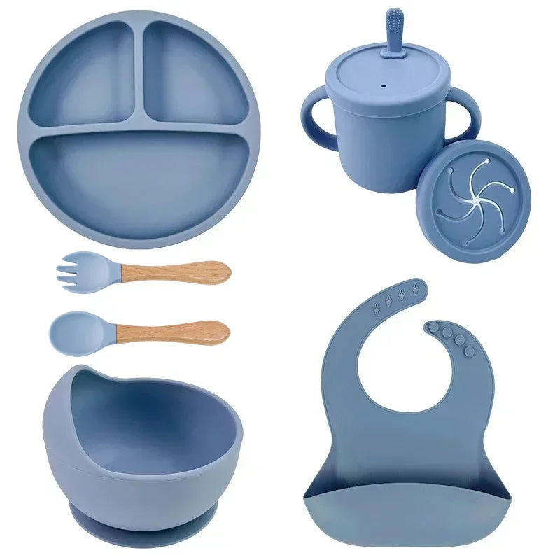 Set de Alimentación para bebé de Silicona Premium | Plato con Ventosa, Bol, Babero y Cubiertos