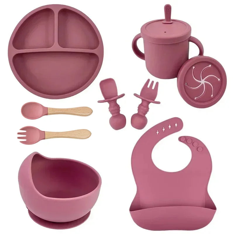 Set de Alimentación para bebé de Silicona Premium | Plato con Ventosa, Bol, Babero y Cubiertos