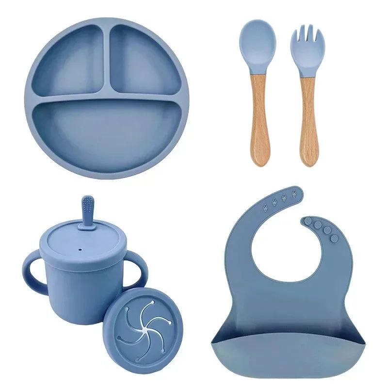 Set de Alimentación para bebé de Silicona Premium | Plato con Ventosa, Bol, Babero y Cubiertos