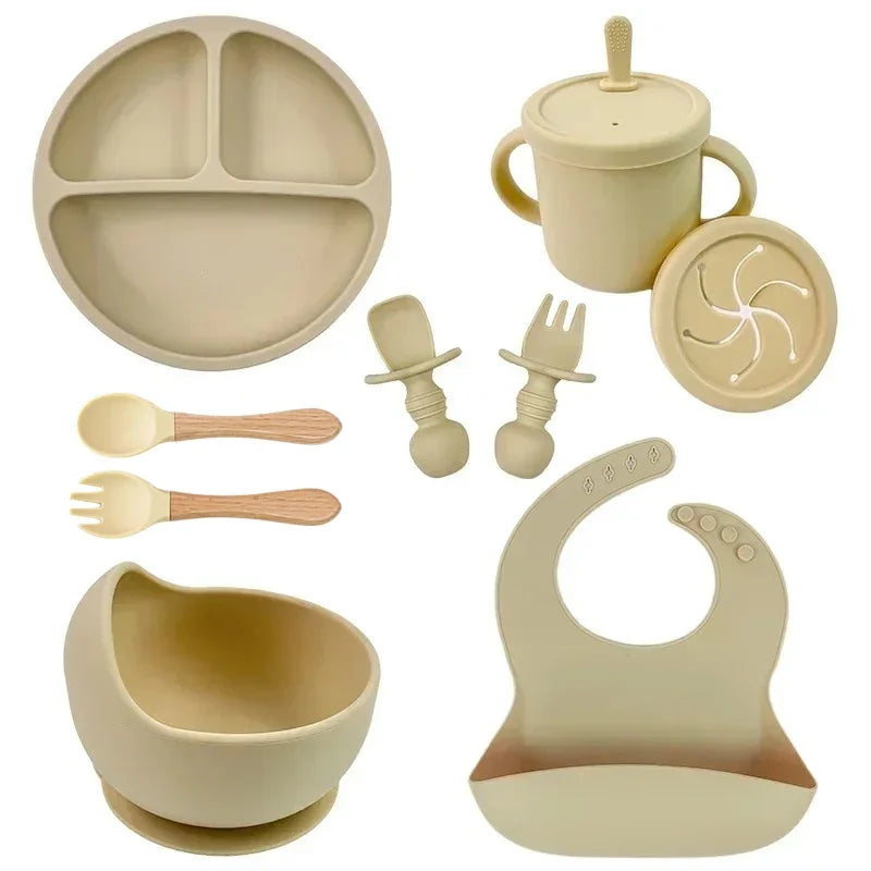 Set de Alimentación para bebé de Silicona Premium | Plato con Ventosa, Bol, Babero y Cubiertos