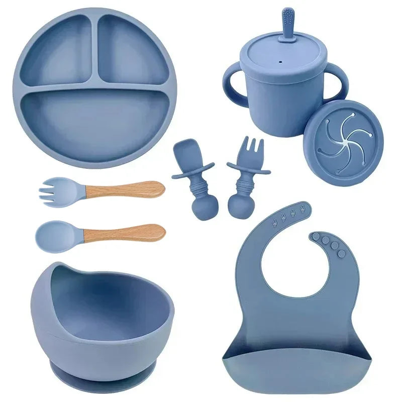Set de Alimentación para bebé de Silicona Premium | Plato con Ventosa, Bol, Babero y Cubiertos