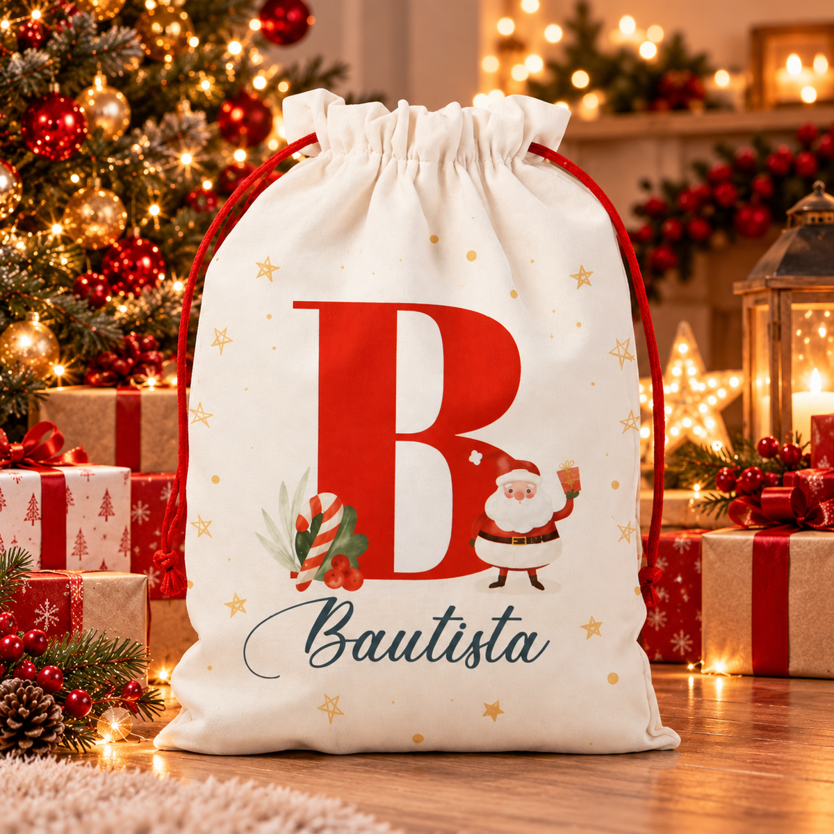 Saco de Navidad personalizado con inicial y nombre
