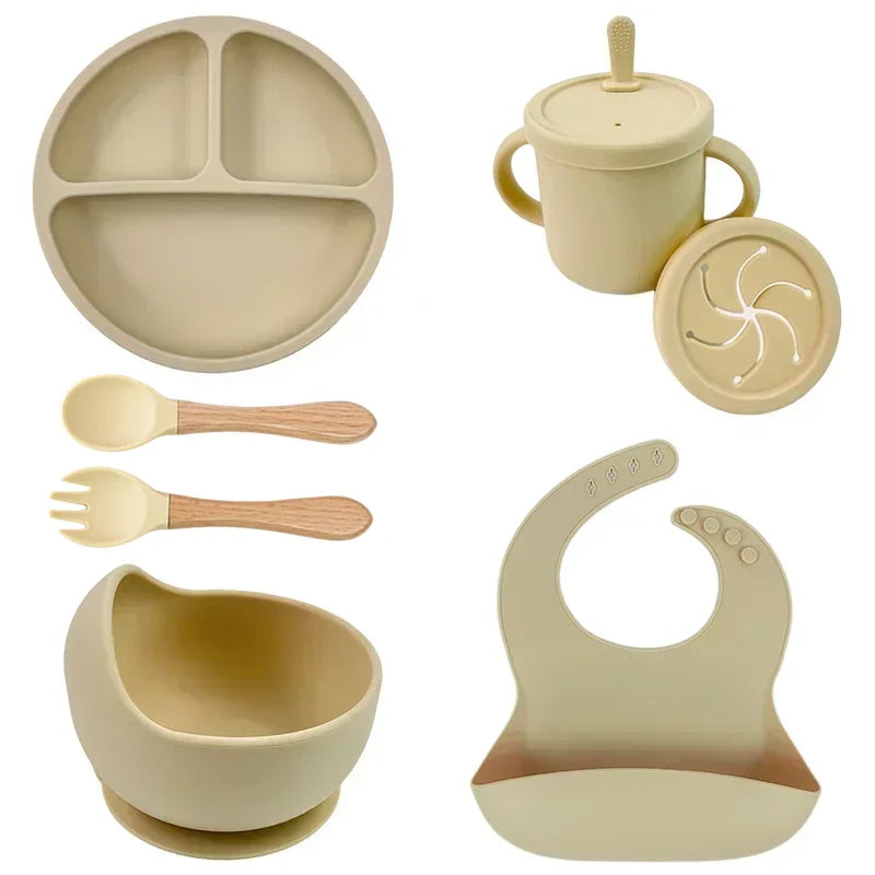 Set de Alimentación para bebé de Silicona Premium | Plato con Ventosa, Bol, Babero y Cubiertos