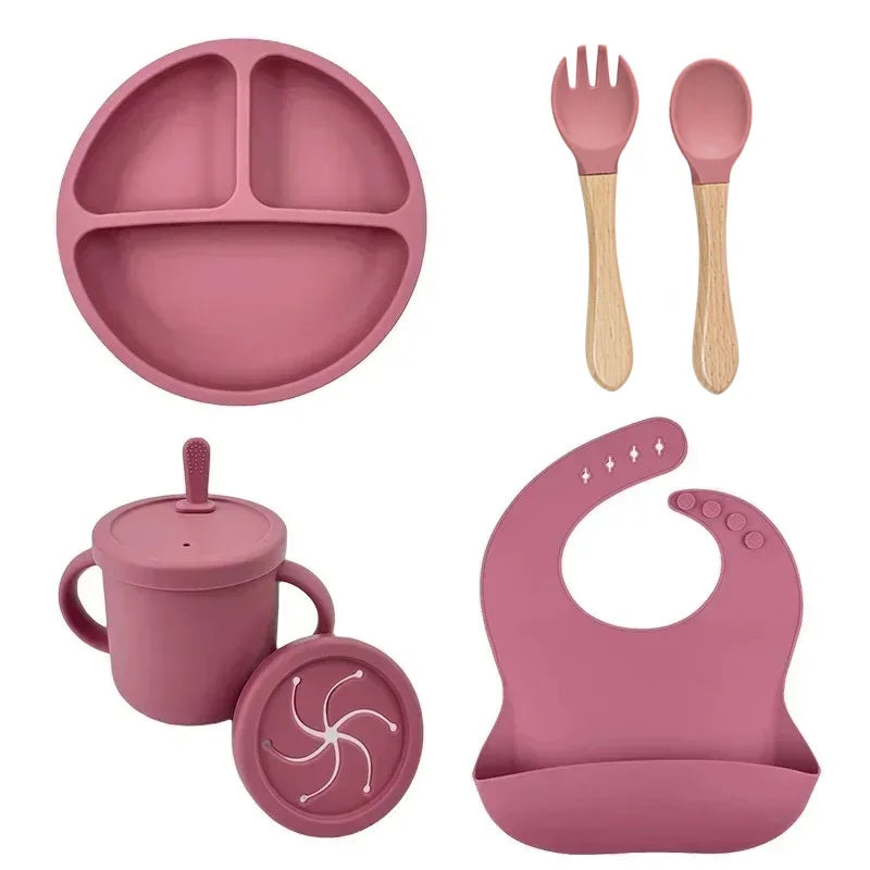 Set de Alimentación para bebé de Silicona Premium | Plato con Ventosa, Bol, Babero y Cubiertos