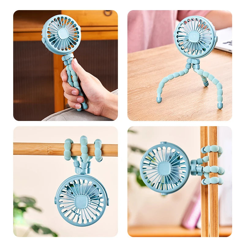 Ventilador Portátil para Carrito de Bebé | Recargable USB, 3 Velocidades y Rotación 360°