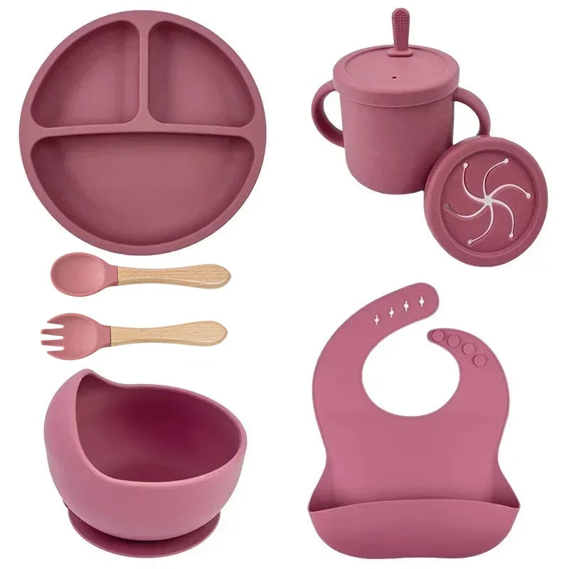 Set de Alimentación para bebé de Silicona Premium | Plato con Ventosa, Bol, Babero y Cubiertos