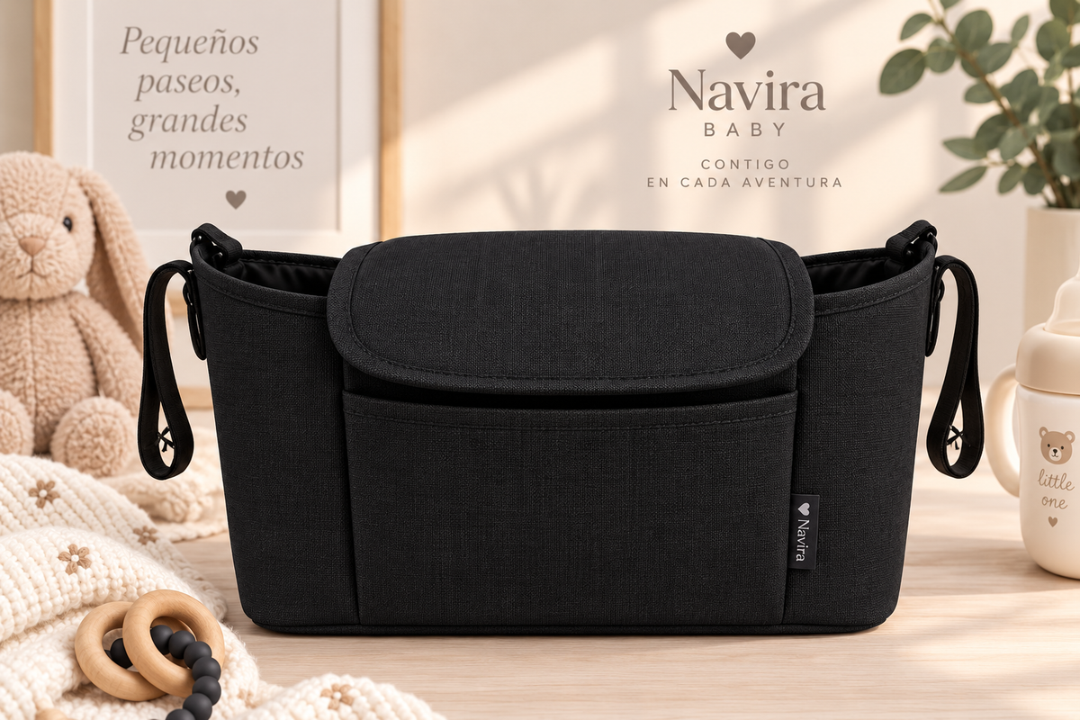 🍼 Organizador Universal para Carrito de Bebé Gran Capacidad con Portavasos