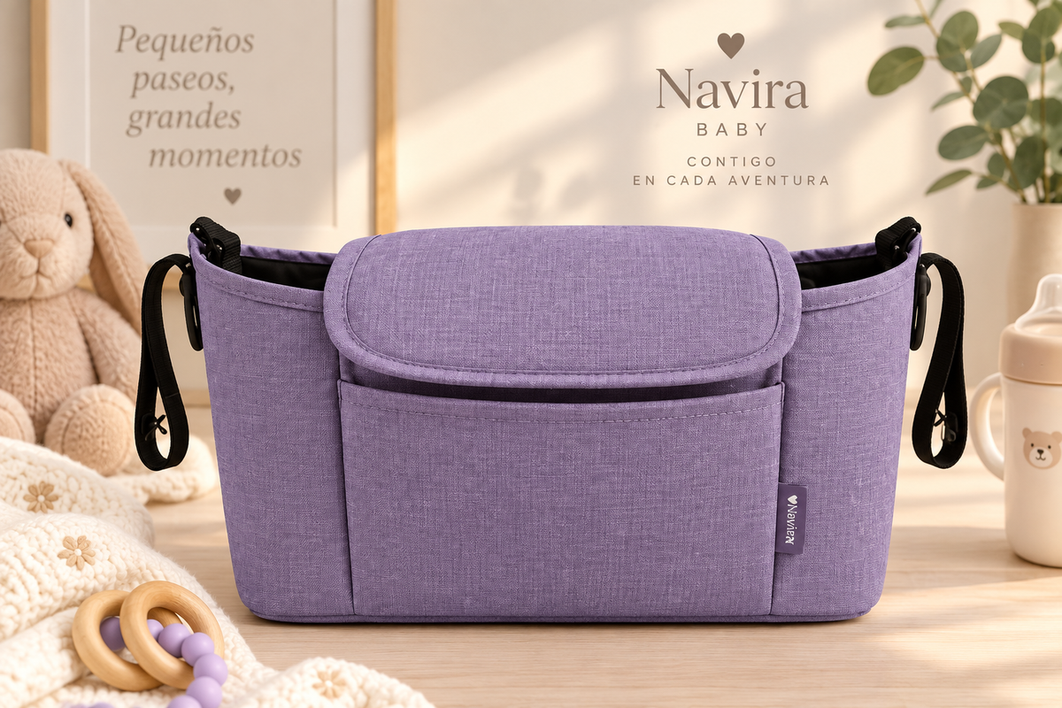 🍼 Organizador Universal para Carrito de Bebé Gran Capacidad con Portavasos