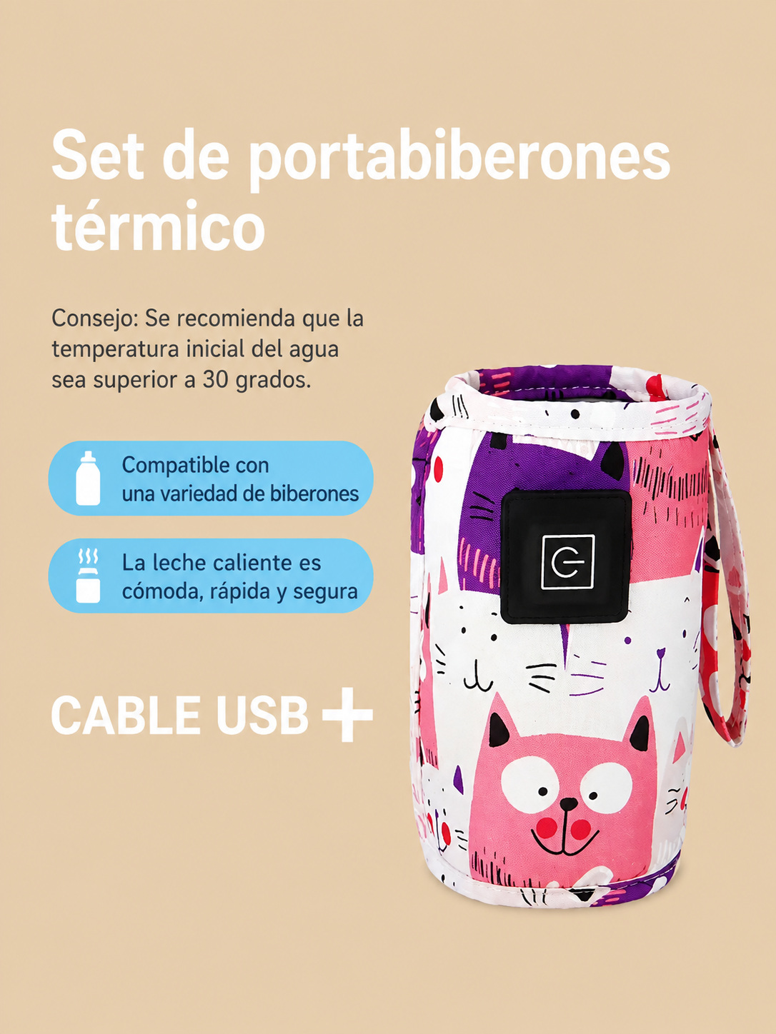 Calienta Biberones USB Portátil | Funda Térmica para Carrito de Bebé