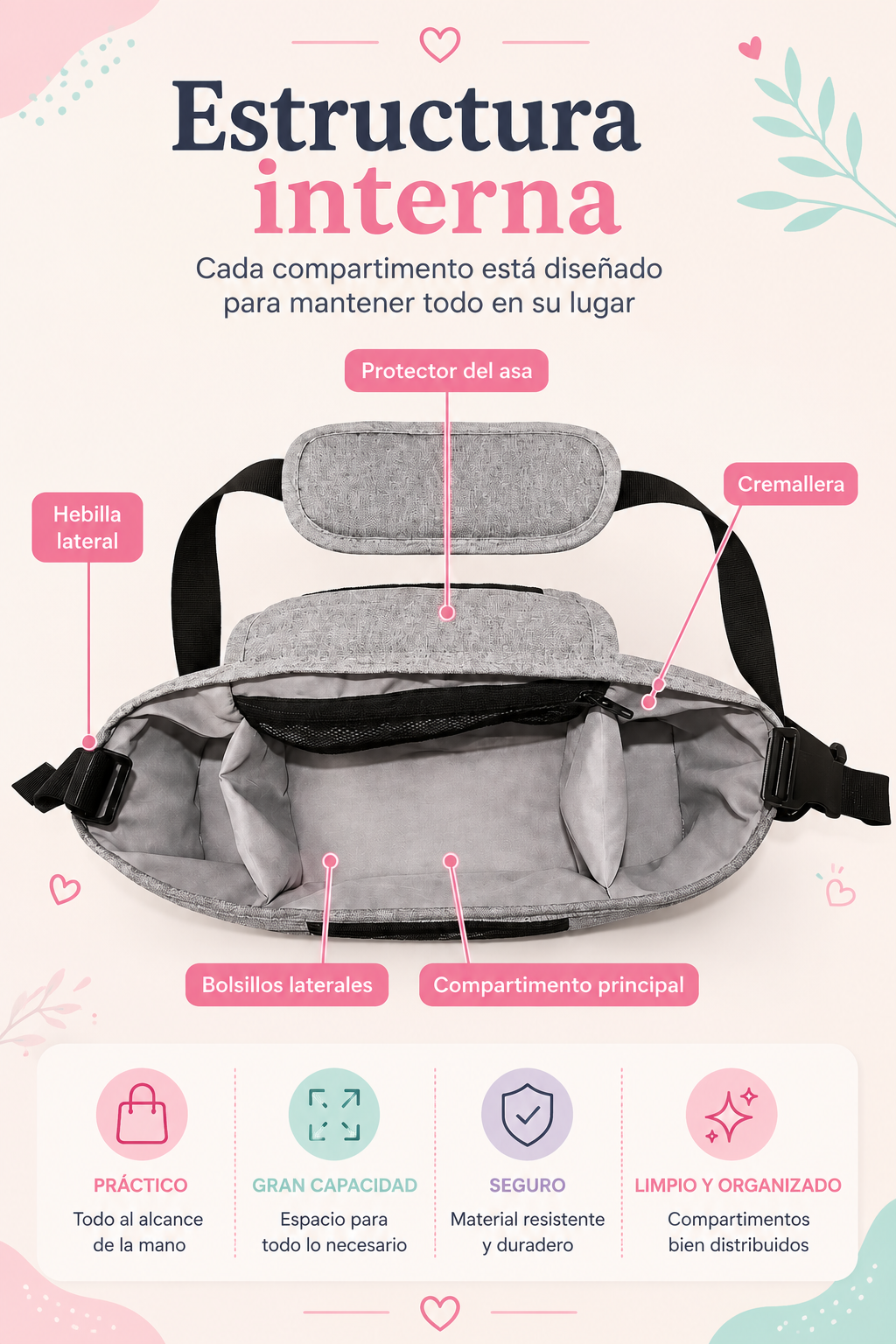 🍼 Organizador Universal para Carrito de Bebé Gran Capacidad con Portavasos