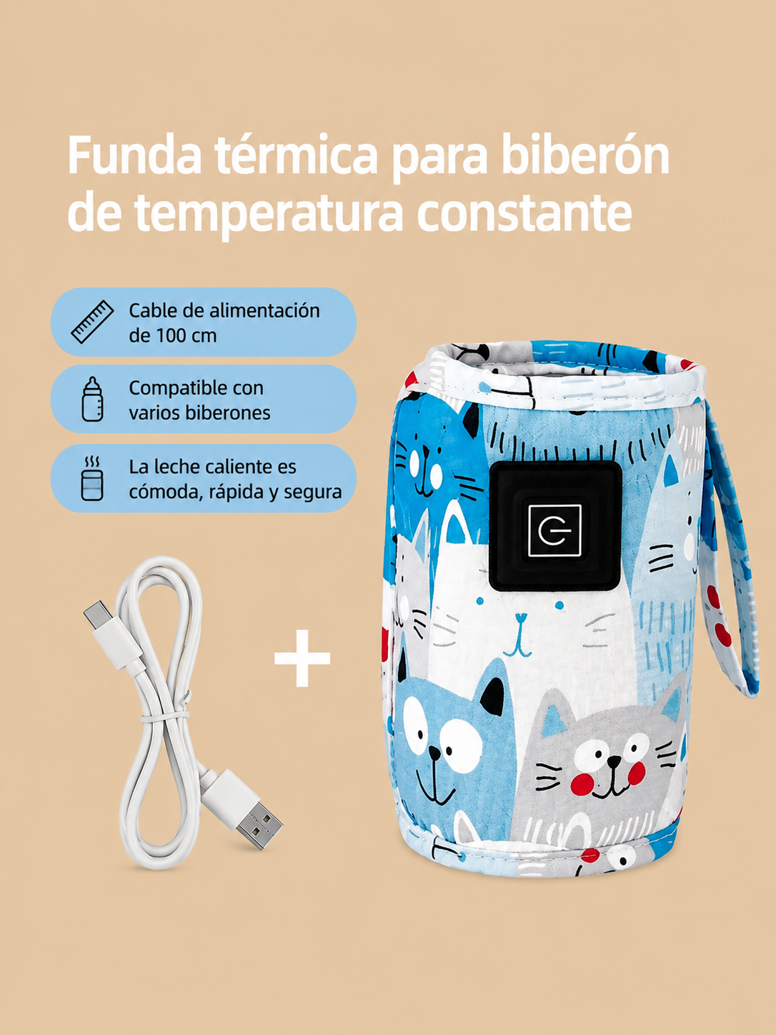Calienta Biberones USB Portátil | Funda Térmica para Carrito de Bebé