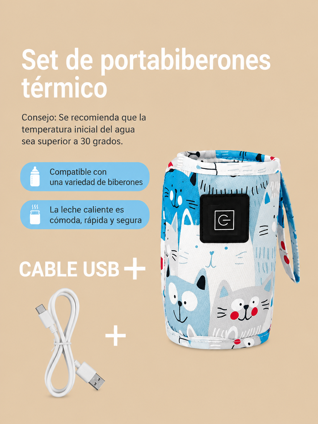 Calienta Biberones USB Portátil | Funda Térmica para Carrito de Bebé