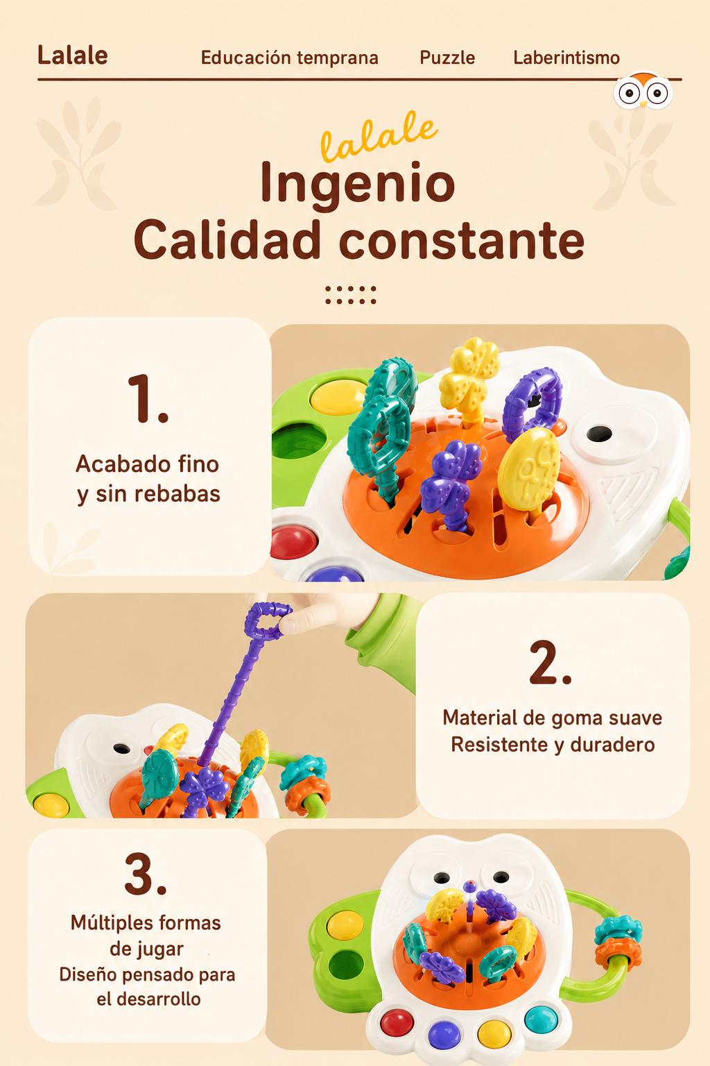 🧸 Juguete Sensorial Montessori para Bebés | Centro de Actividades de Silicona + Mordedor (6-12 meses)