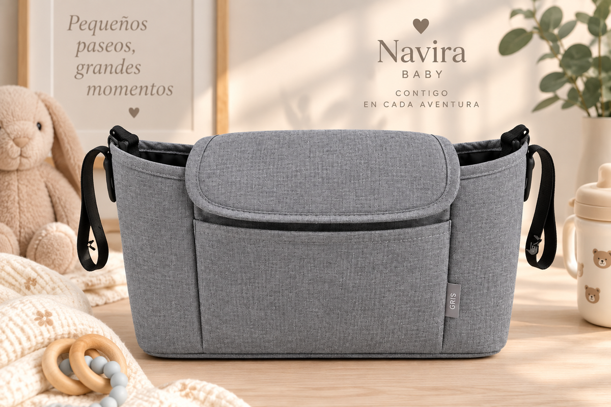 🍼 Organizador Universal para Carrito de Bebé Gran Capacidad con Portavasos