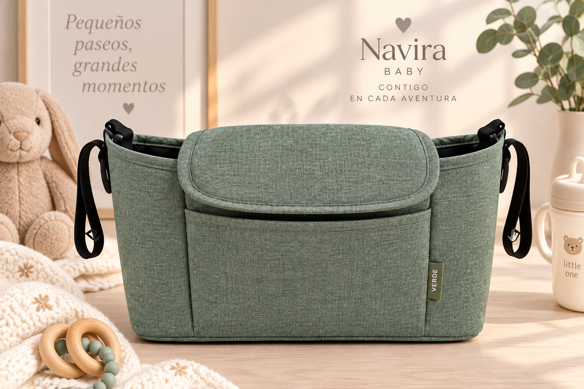 🍼 Organizador Universal para Carrito de Bebé Gran Capacidad con Portavasos