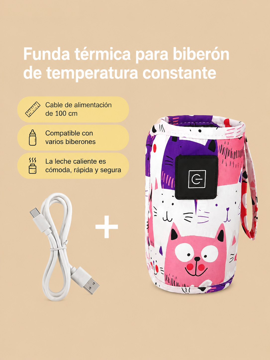 Calienta Biberones USB Portátil | Funda Térmica para Carrito de Bebé