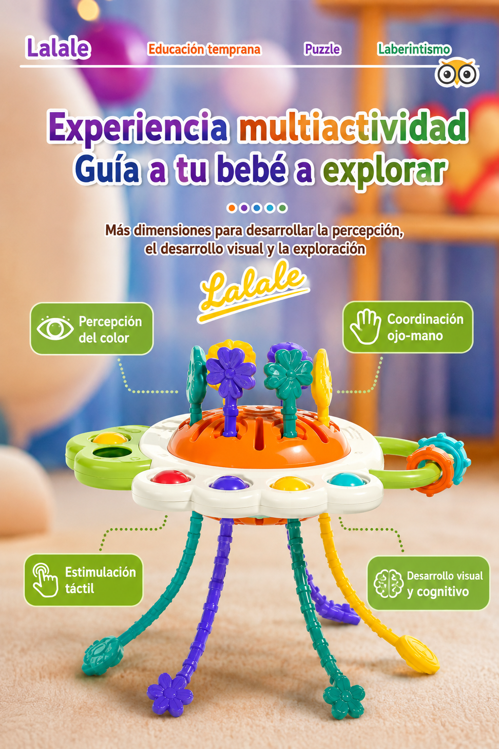 🧸 Juguete Sensorial Montessori para Bebés | Centro de Actividades de Silicona + Mordedor (6-12 meses)
