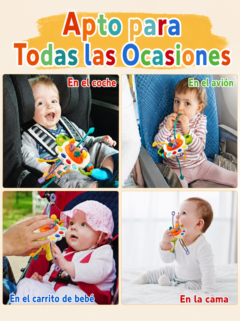 🧸 Juguete Sensorial Montessori para Bebés | Centro de Actividades de Silicona + Mordedor (6-12 meses)