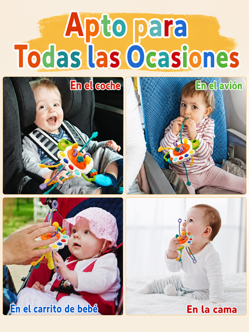 🧸 Juguete Sensorial Montessori para Bebés | Centro de Actividades de Silicona + Mordedor (6-12 meses)