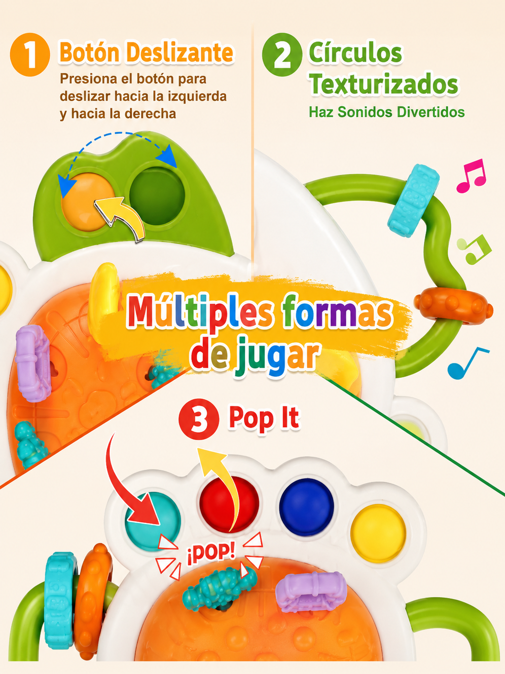 🧸 Juguete Sensorial Montessori para Bebés | Centro de Actividades de Silicona + Mordedor (6-12 meses)
