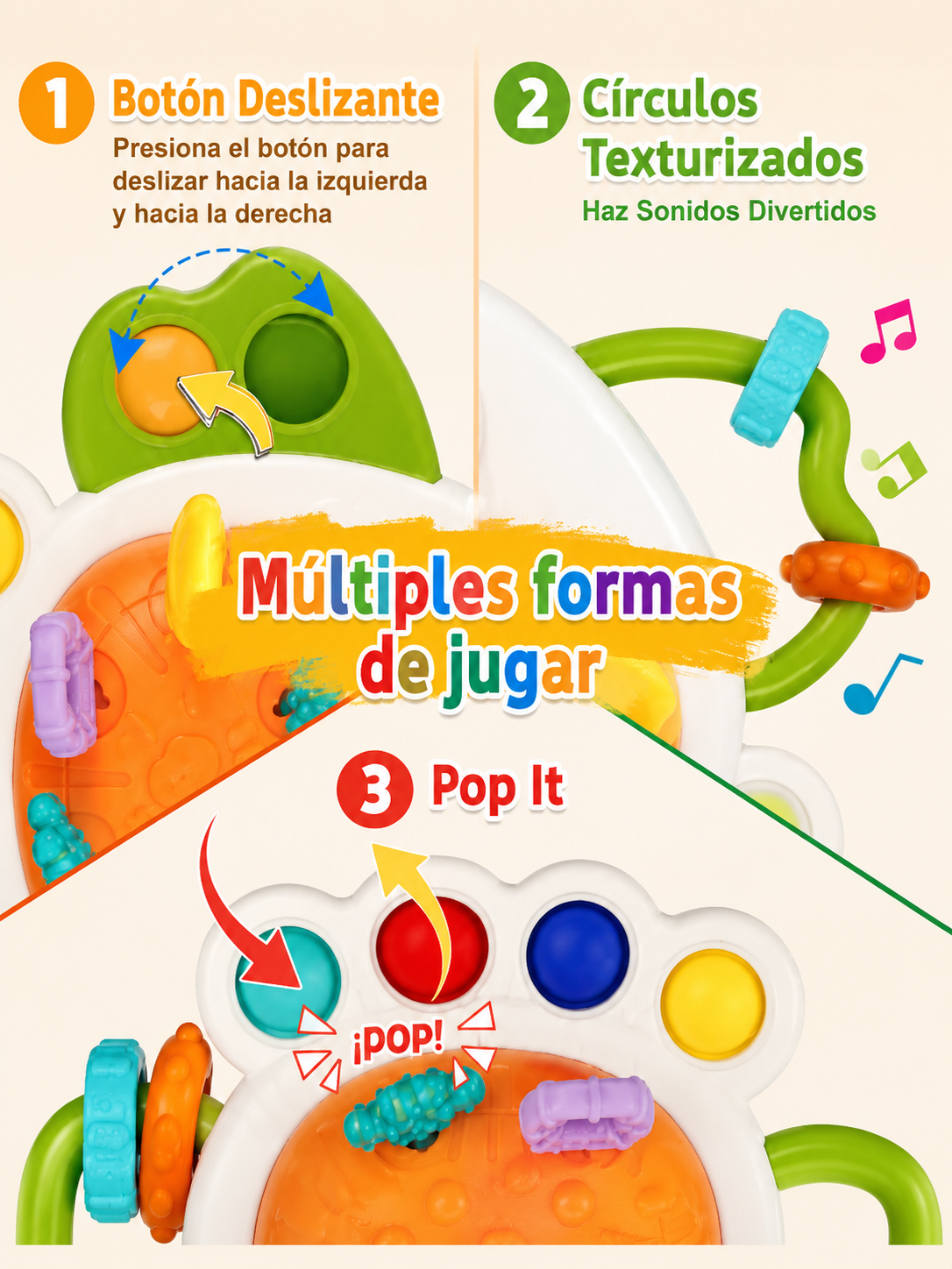 🧸 Juguete Sensorial Montessori para Bebés | Centro de Actividades de Silicona + Mordedor (6-12 meses)